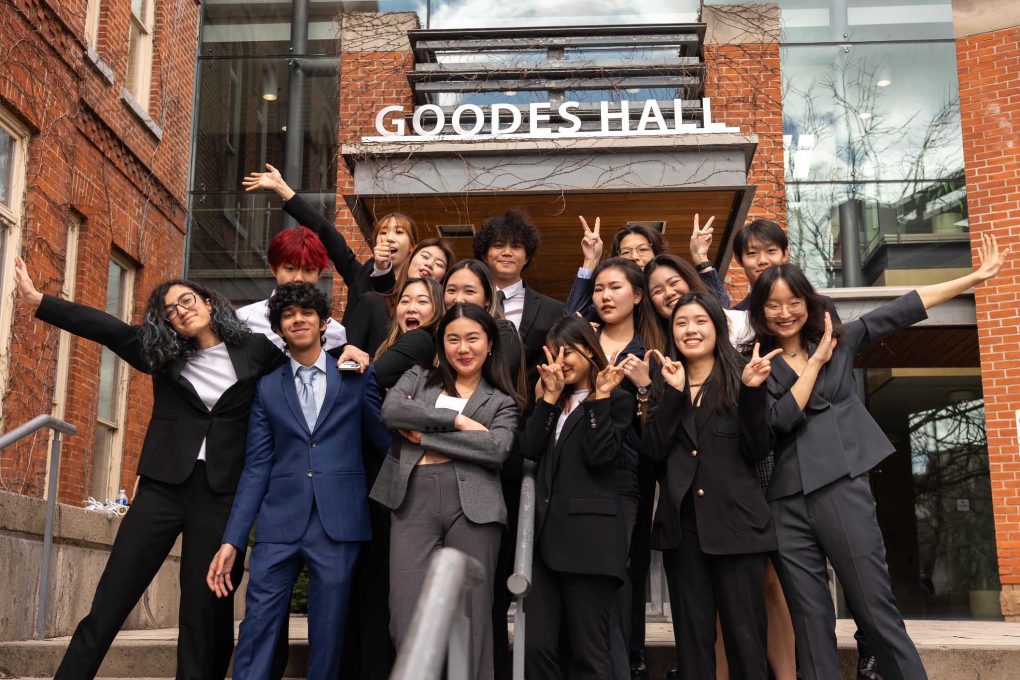 Steven with a student leadership team outside Goodes Hall